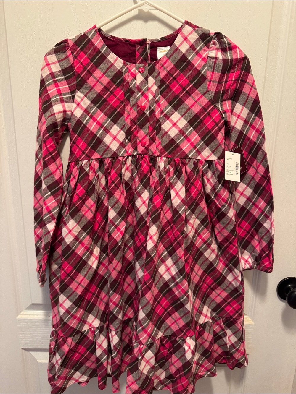 Gymboree Fuchsia and Burgundy Plaid Long-Sleeve Cotton Flannel Dress